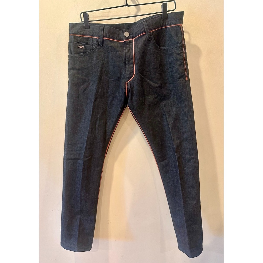 Giorgio Armani Robert Super Slim Fit Jeans Dark Wash w/ Orange Piping Sz 33 Lux